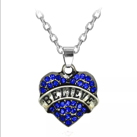 Crystal Rhinestone Blue Believe Heart Necklace