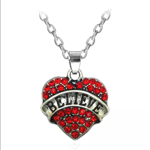 Crystal Rhinestone Red Believe Heart Necklace