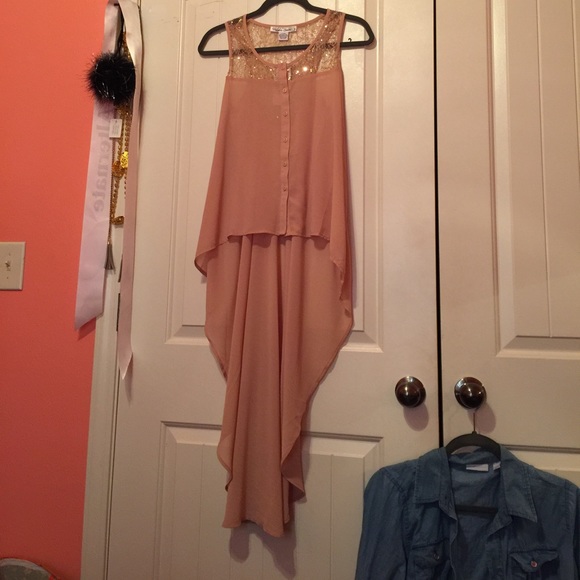 Pale Pink Sequined High-Low Top