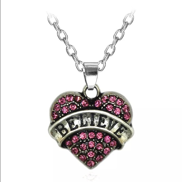 Crystal Rhinestone Pink Believe Heart Necklace