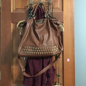 Large Brown Cross Body Statchel Studded Purse