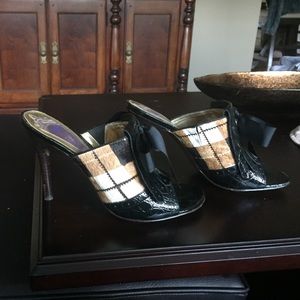 Hale Bob open toe slip on high heel shoes.