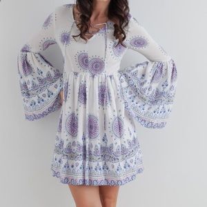 Blue boho bell sleeved dress