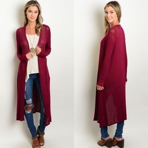 burgundy sweater duster