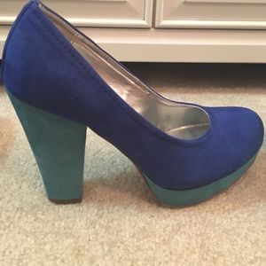 Blue & teal faux suede heels