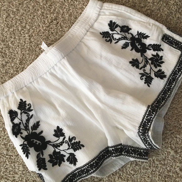 J Crew white and black embroidered shorts