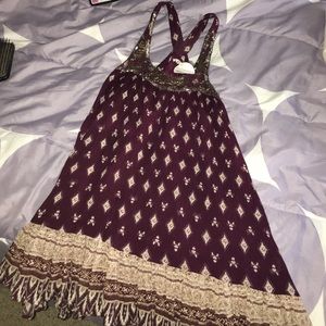 Maroon beaded neck swing dress
