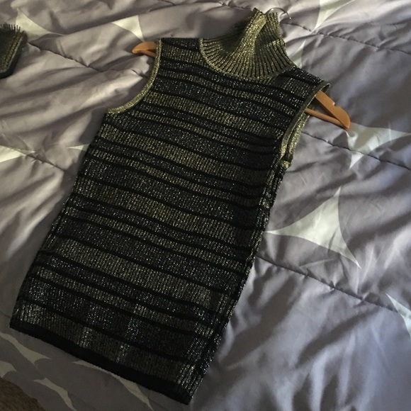 Vintage Silver/gold sleeveless turtleneck top