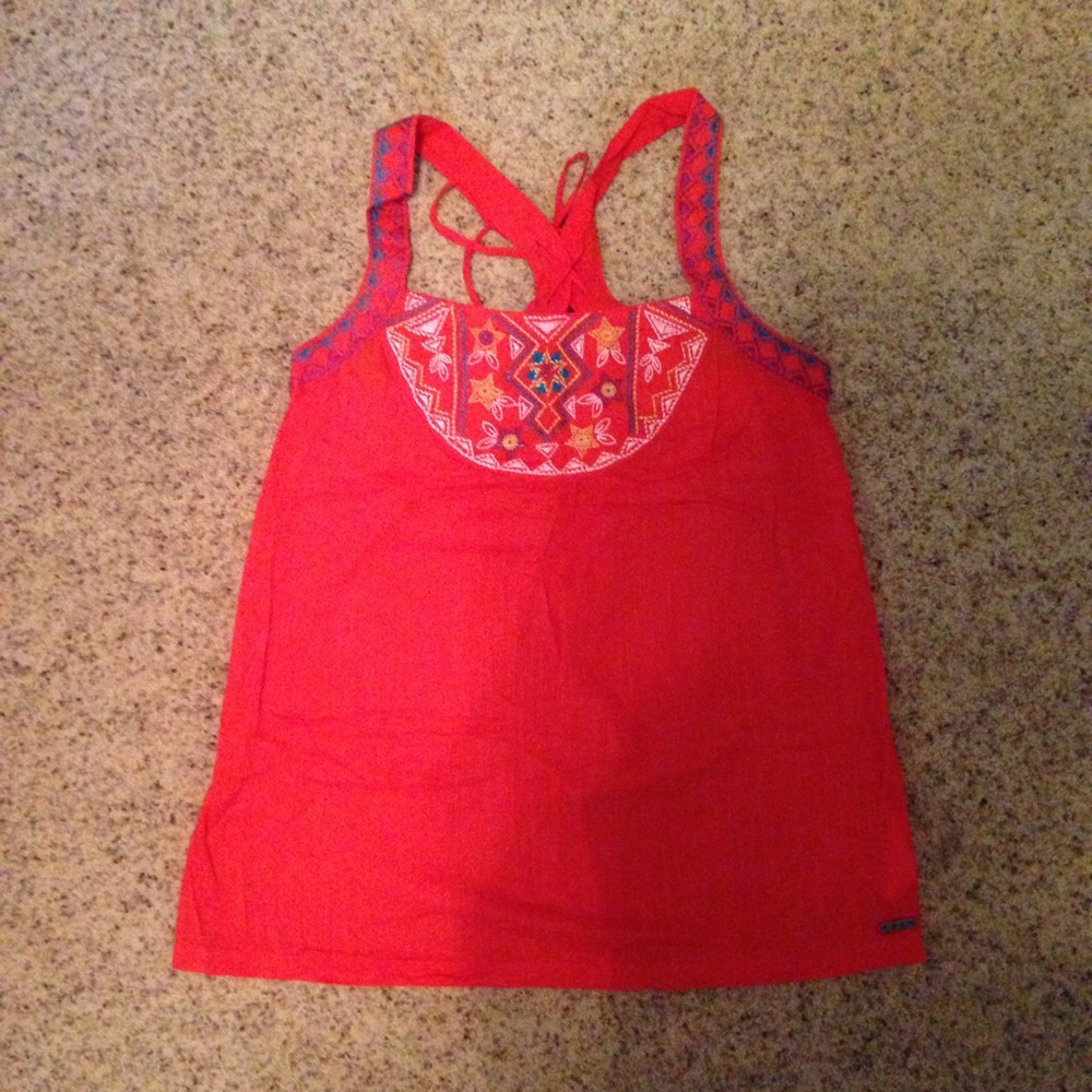 Bright orange embroidered Roxy tank