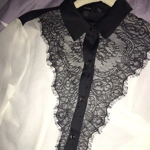 Chiffon lace detailed button up blouse