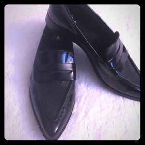 Faux patent leather penny loafers