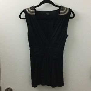 V neck black tank top with beaded shoulders size S