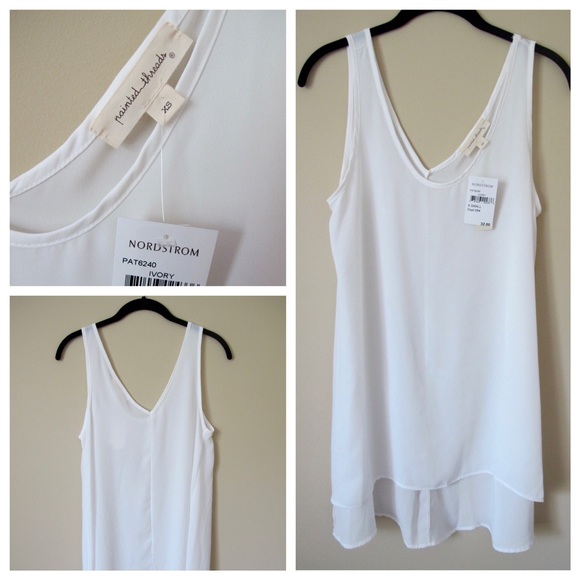 Nordstrom, Long White V-Neck Blouse, XS, NWT