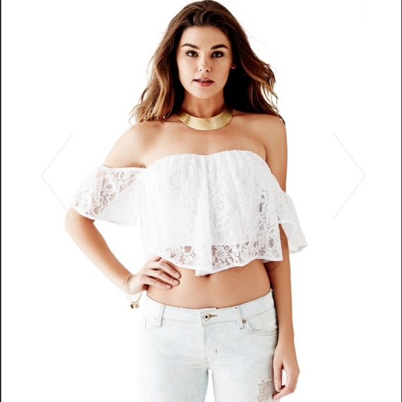 💘 Guess Off the Shoulder A-Line Lace Corset Top