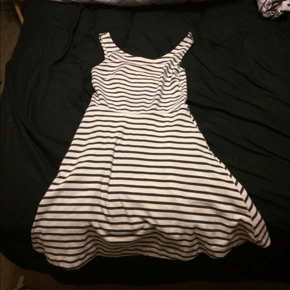 Navy blue and white cutout skater dress