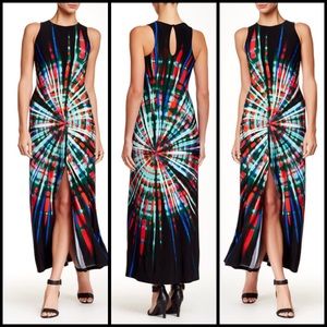 Psychedelic Print Black Maxi Dress