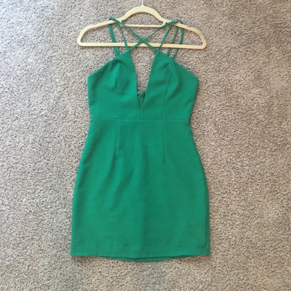 ❌SOLD ON MERC❌Plunging Strappy Green Dress
