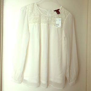 NWT long sleeve flowy cream white top