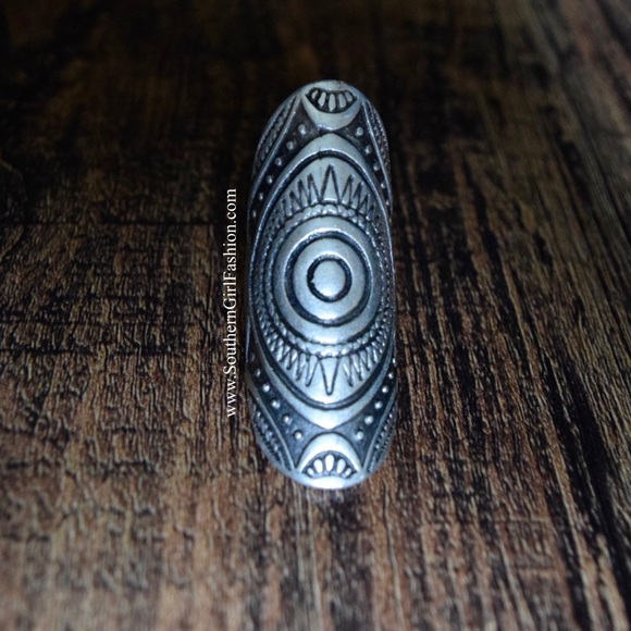 NATIVE RING Turkish Silver Bohemian Engraved Aztec - Picture 2 of 4