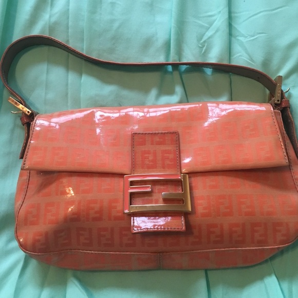 Orange fendi patent baguette