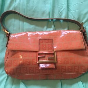 Orange fendi patent baguette