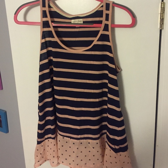 navy and light pink striped/heart tank