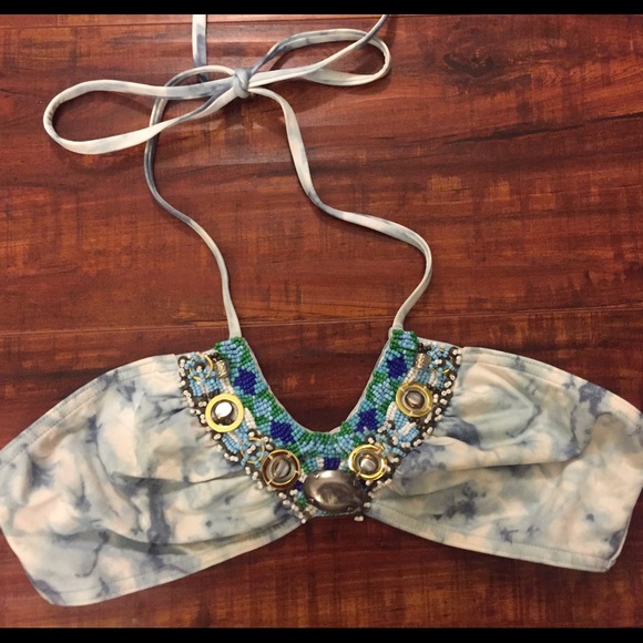 Victoria's Secret Beaded Blue Tie Dye Bikini Top