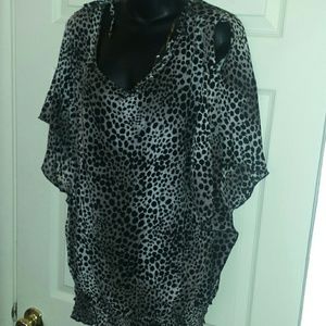 Women's sheer cheetah print, plus size blouse