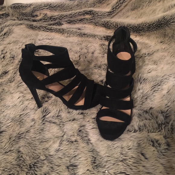 Black suede strappy heels