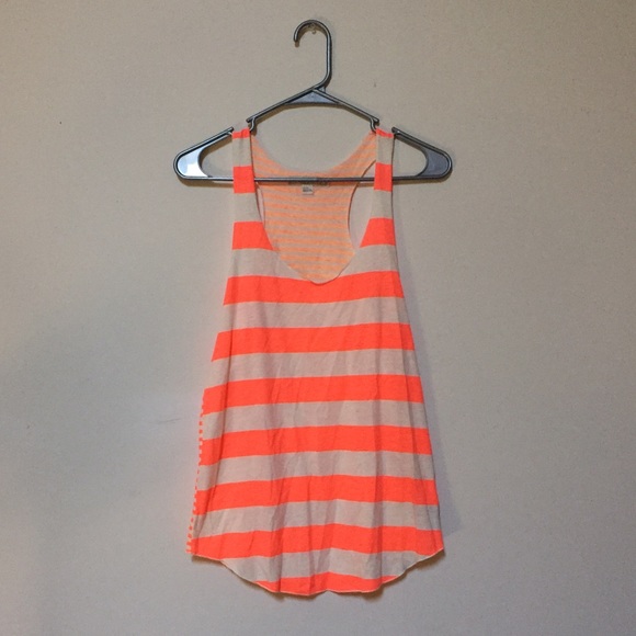 Neon Orange Striped Razor Back Tank Top!