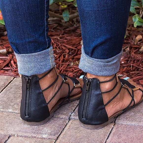 Black Stretch Gladiator Sandals - Picture 4 of 4