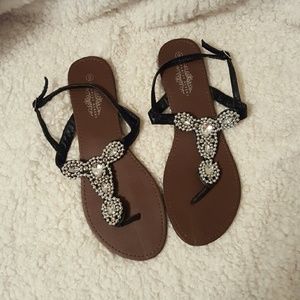 Charles Albert Thong Sandals with Rhinestones