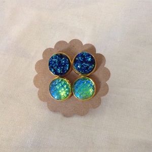 Sparkle and scale druzy mermaid earring set