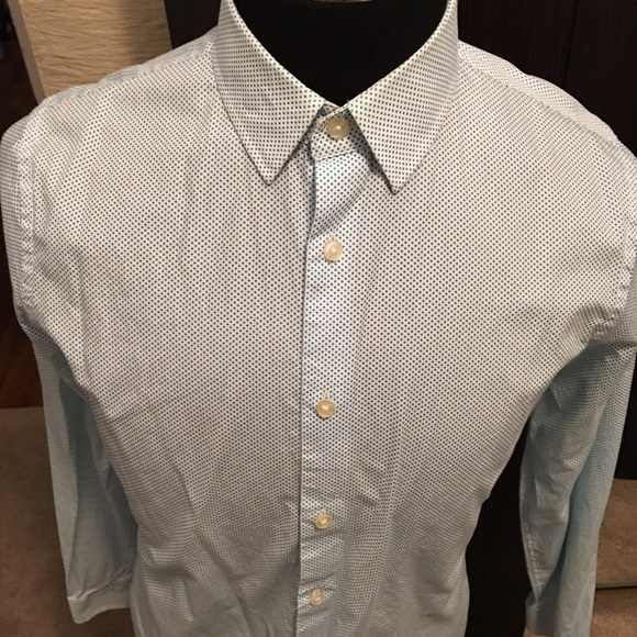 Express dress shirt white with teal dots