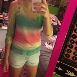 Pretty pastel lace baseball sleeve top