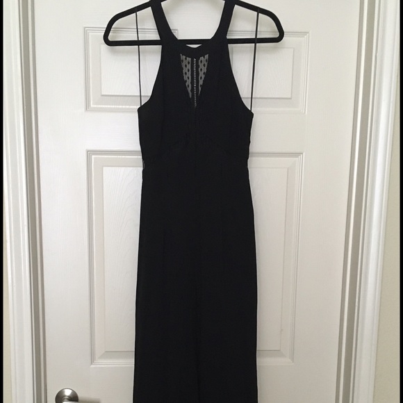 Black Wideleg Jumpsuit w/ Sheer Detail & Crossback