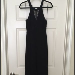 Black Wideleg Jumpsuit w/ Sheer Detail & Crossback
