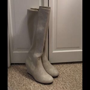 Leather knee high wedged boots