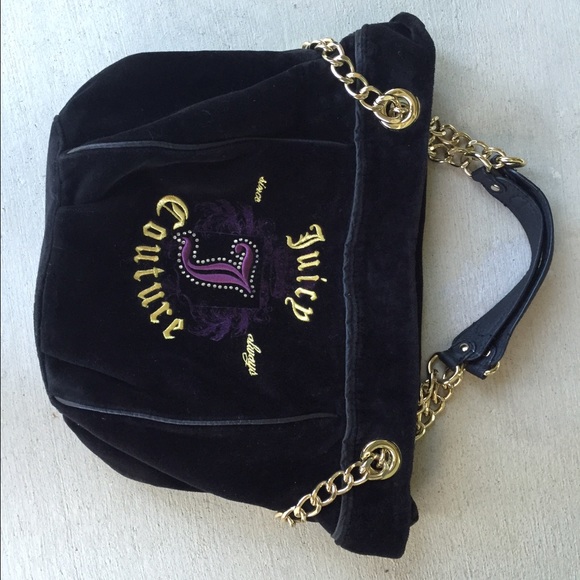 Juicy Couture Large Black Velour Dutchess Purse - Picture 1 of 4