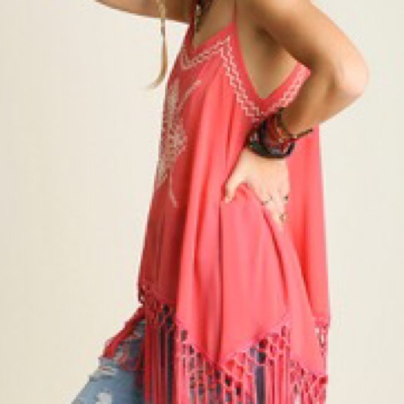 Coral Fringe Top - Picture 2 of 2