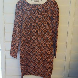 Dark Blue & Orange Pattern Dress