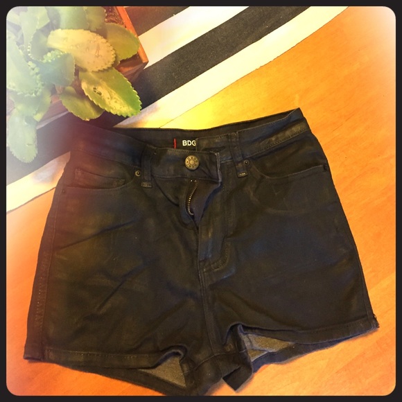 Waxed denim disco shorts