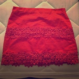 Red j crew floral lace skirt