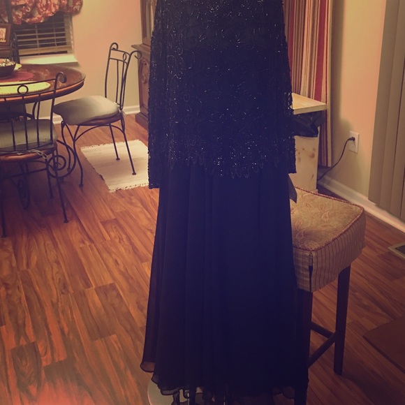 Long formal beaded dress for a reunion wedding