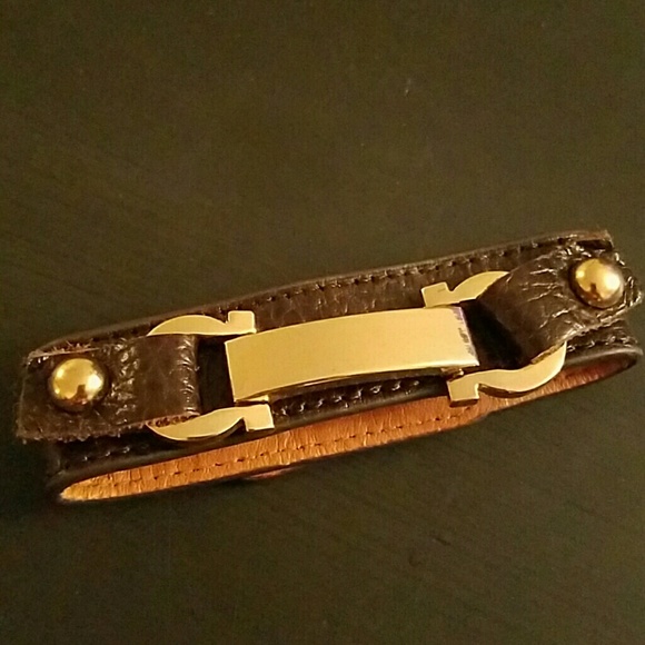 Brown Leather and Gold bracelet cuff