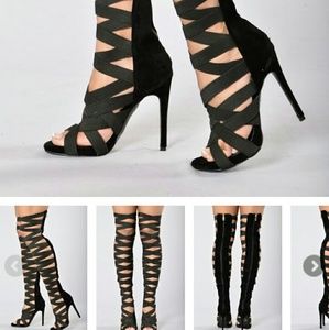 *sold locally**Thigh high black boots size 7