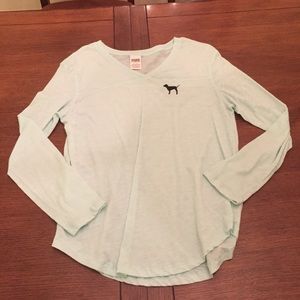 PINK mint green long sleeve shirt.