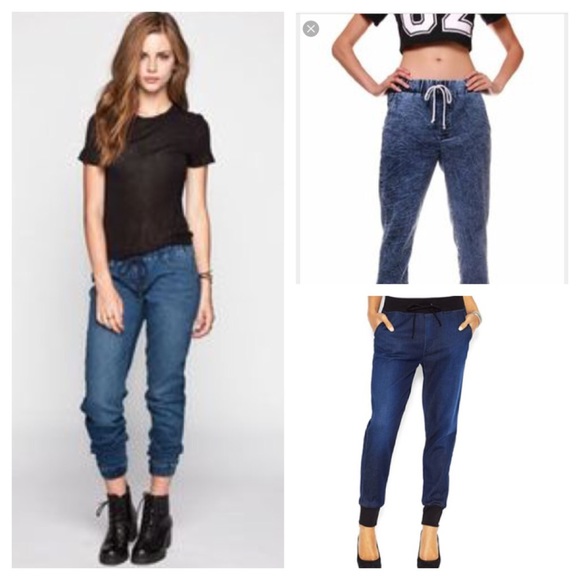 Softest Denim Joggers with B/W Bands, NWT