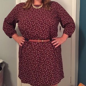 Old Navy 3/4 Sleeve Maroon Flower Blossom Dress