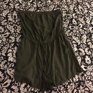 Army green strapless romper
